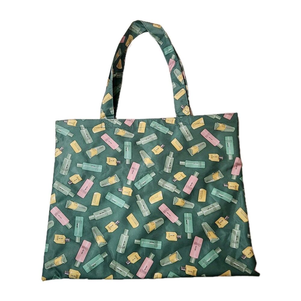 Clinique Tote Bag 16x13" Summer Vibes Green Cosmetic Bottle Design Collectible - Picture 3 of 9